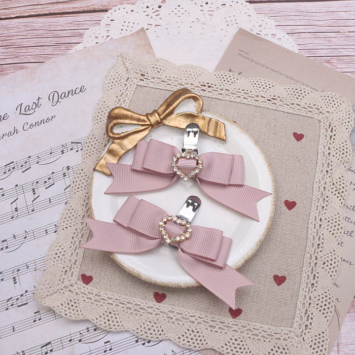 Jirai Kei Bowknot Shoe Clips, Heart Rhinestones 45069:833565