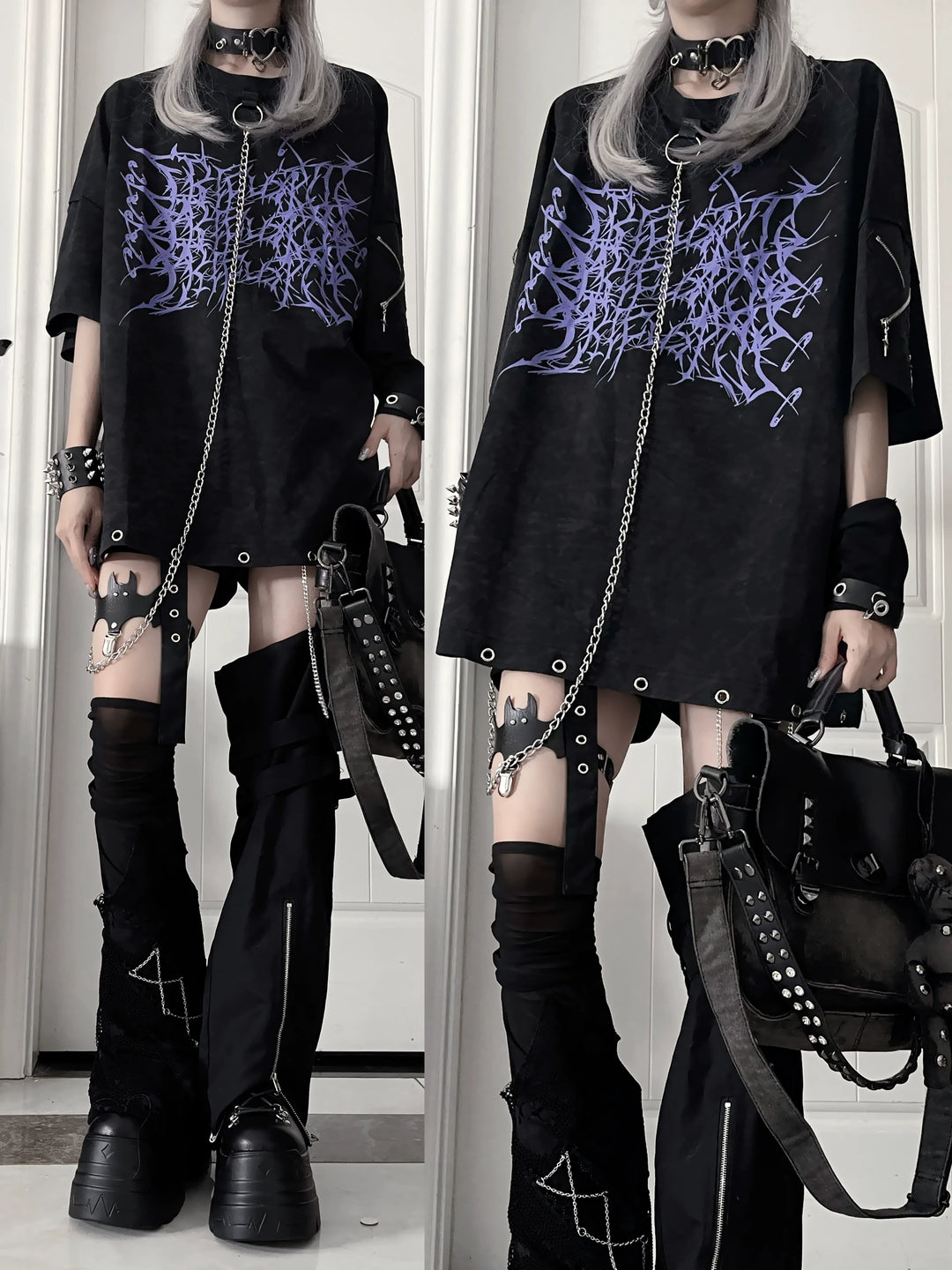 Subculture Cotton T-Shirt, Detachable Chain 43875:789220