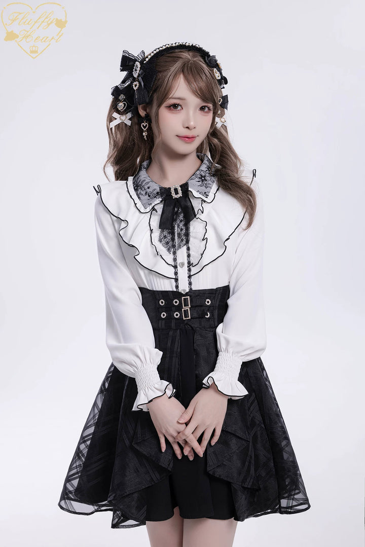 Jirai Kei Long-Sleeved Shirt, Ruffled Collar 45128:835590