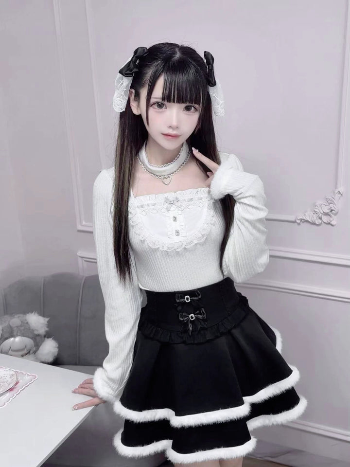 Jirai Kei Black/White Sweater Top with Choker 46104:875362