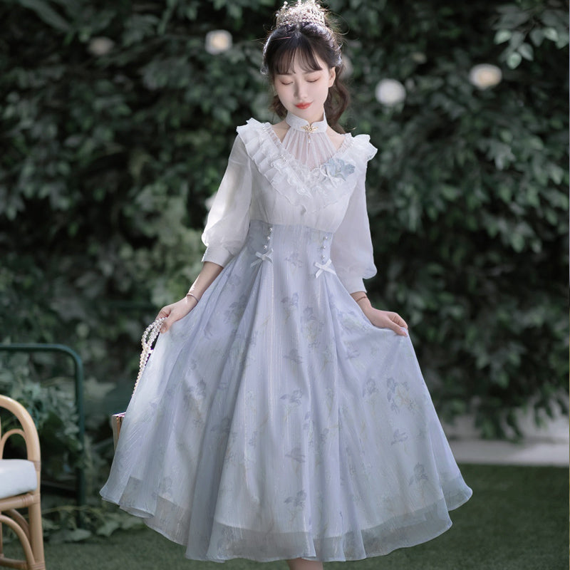 Daily Lolita Dress Cottagecore Dress Iris Floral Elegant Retro Outfit 42212:732395