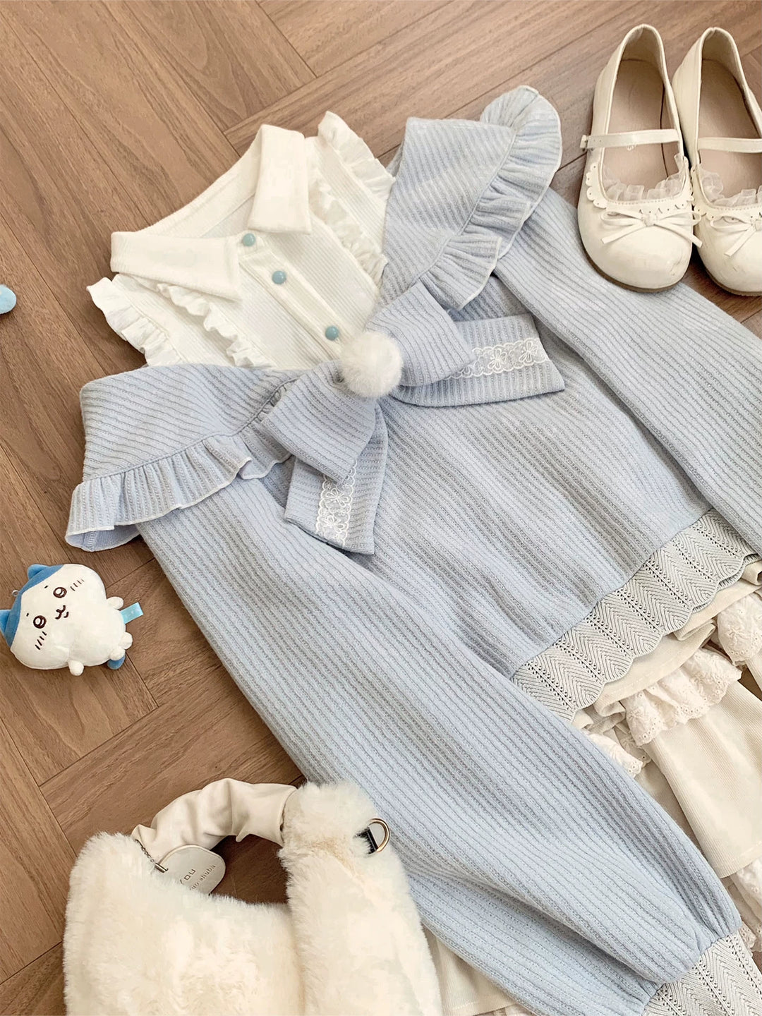 Open-Shoulder Tenshi Kaiwai Sweater, Tiered Ruffles Skirt 43775:786742