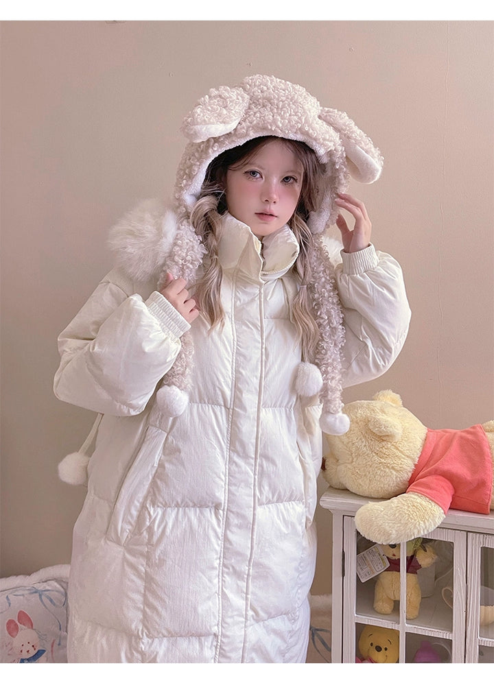 Kawaii Winter Coat Rabbit Ear Hooded Long Down Jacket 40340:665602