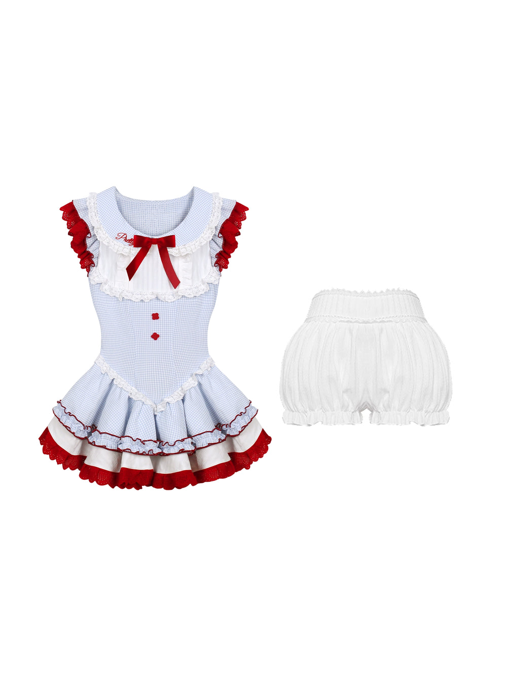 Blue Plaid Sweet Gyaru Dress, Puffy Safety Shorts 43425:779788
