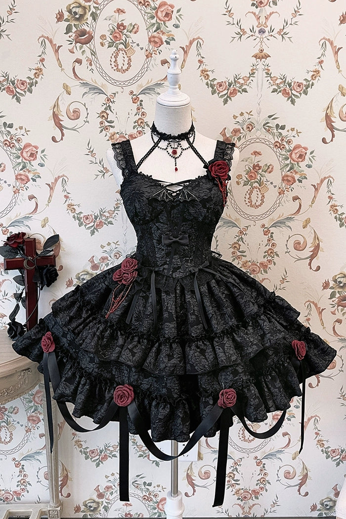 Gothic Lolita Skirt Set Blood Rose Skirt Corset Set Multicolor 35542:496632