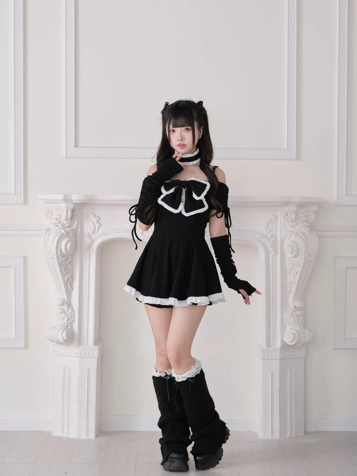 Jirai Kei Dress Set, Off-Shoulder Dress, Ruffled Choker 44943:830406