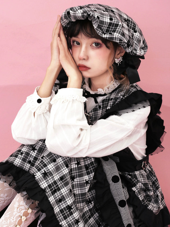 Kawaii Retro Showa Beret Plaid Star Polka Dot Hat 39484:634818