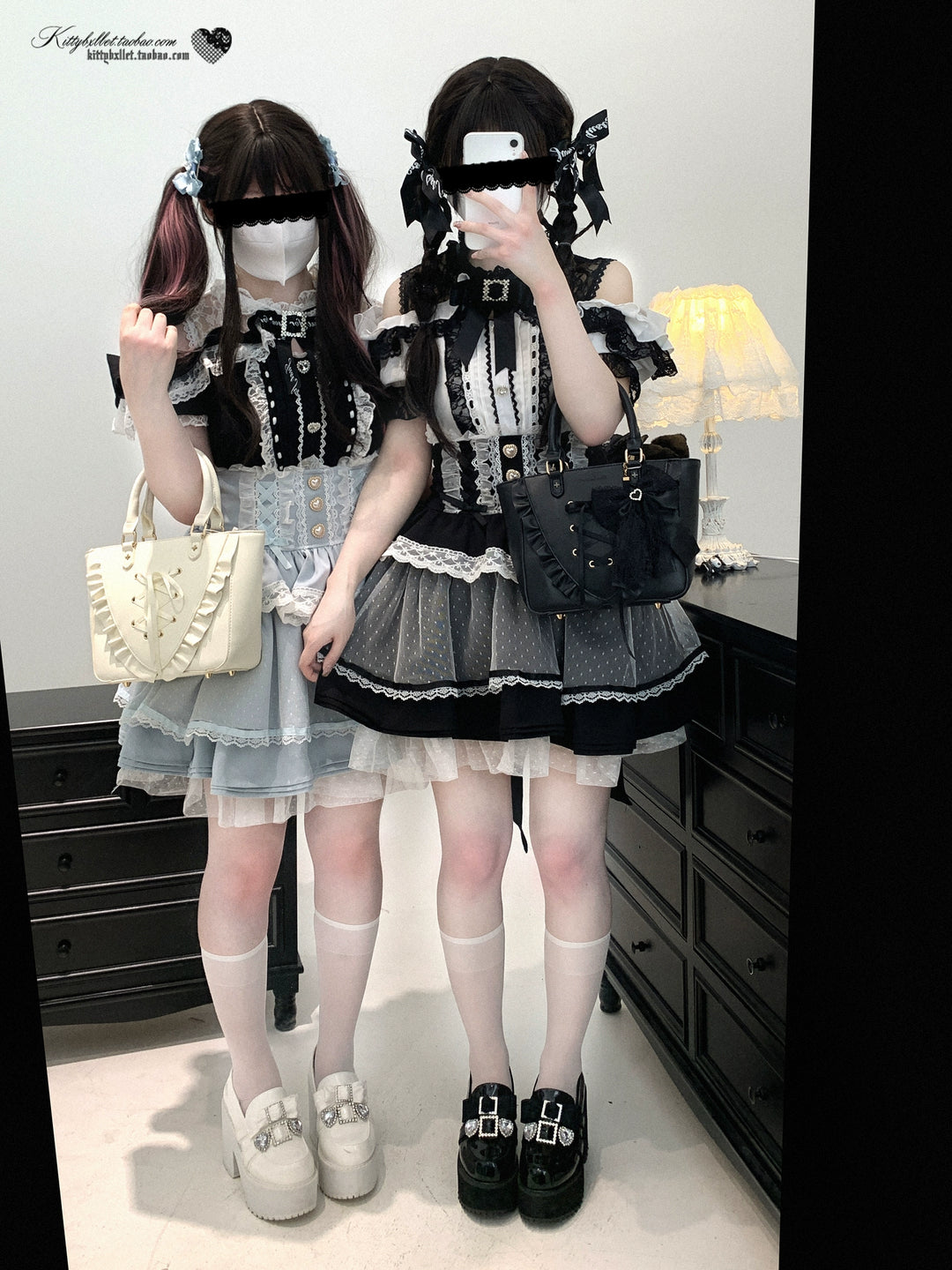 Lace Open Shoulder Jirai Kei Blouse, Heart Rhinestone 43692:783125