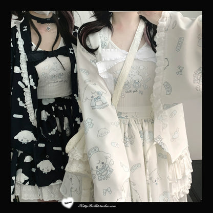 Tenshi Kaiwai Patchwork Skirt Kimono Top White Apron Three-Piece Set 36786:536704