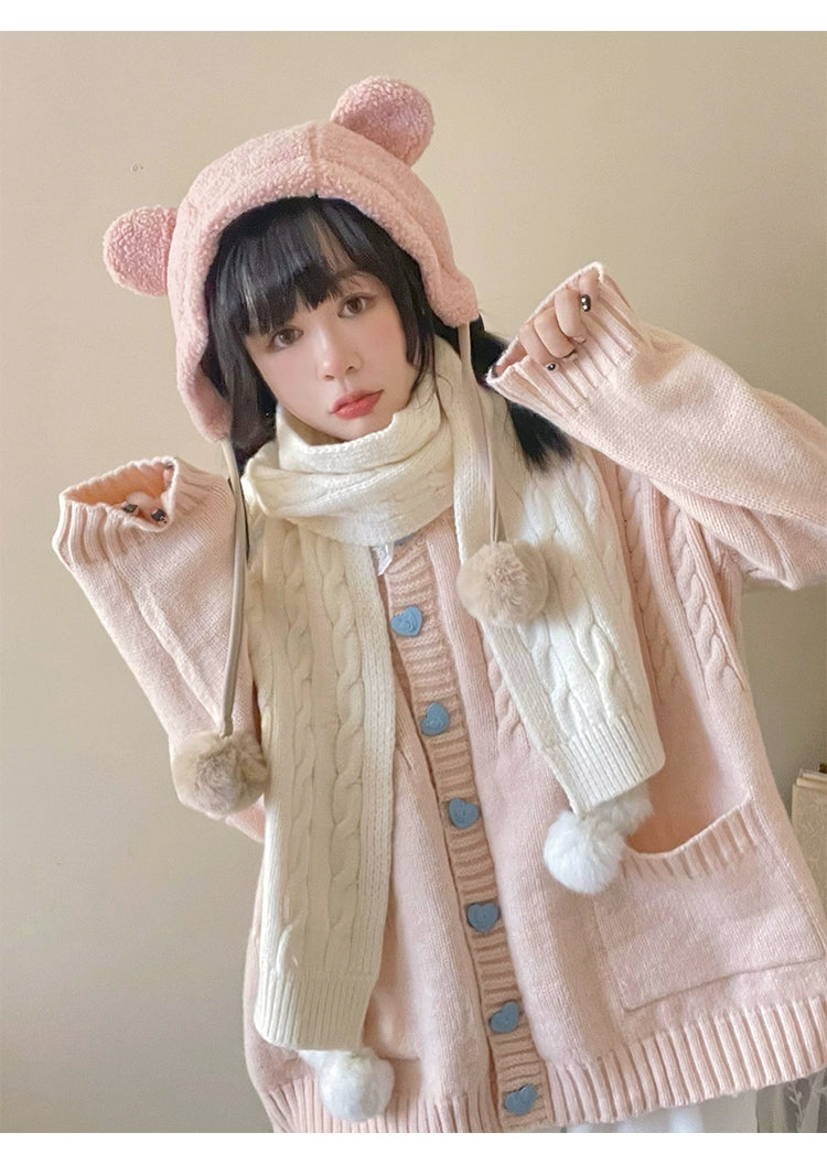 Kawaii Scarf Knitted Neck Warmer With Cute Ball 39340:620222