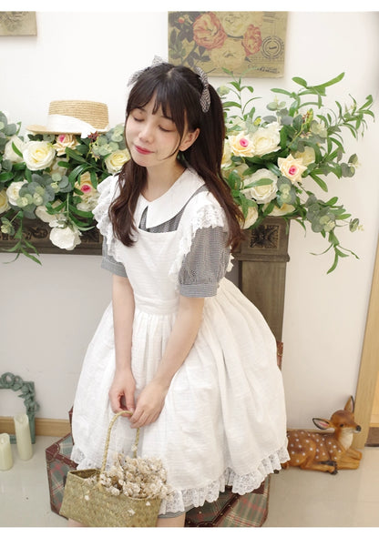 Lolita Dress White Apron Dress Cotton Suspender Skirt 36554:518606