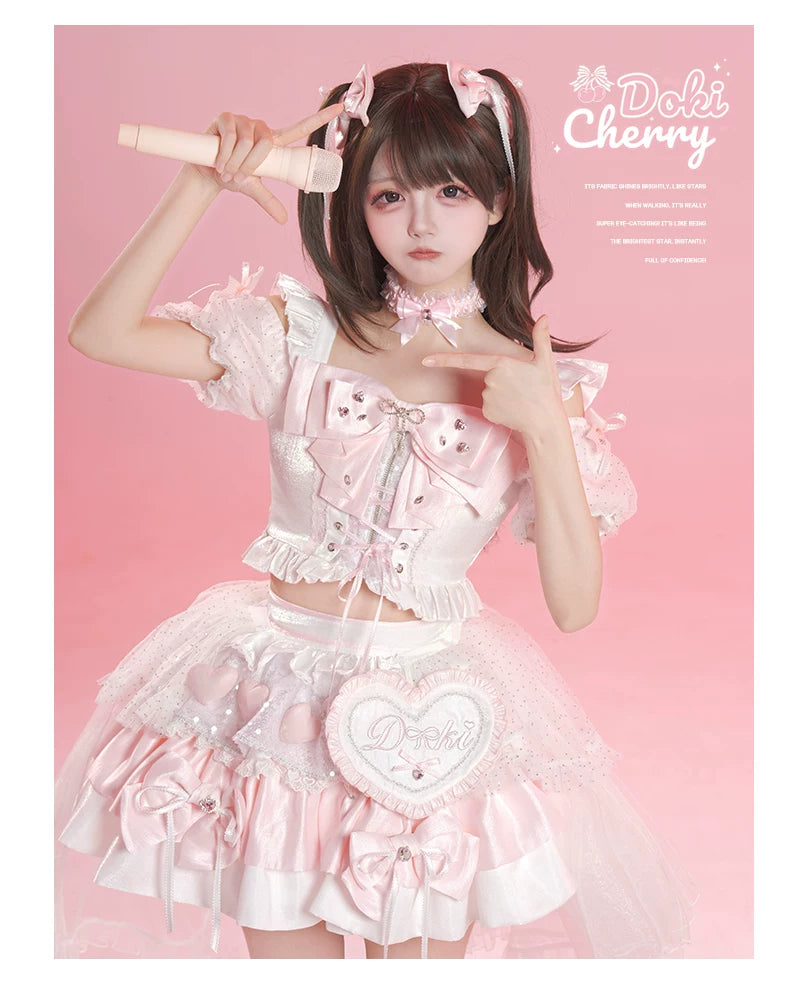 Chika Idol Outfit, Pink Heart-Decorated Top & Skirt 44770:827360
