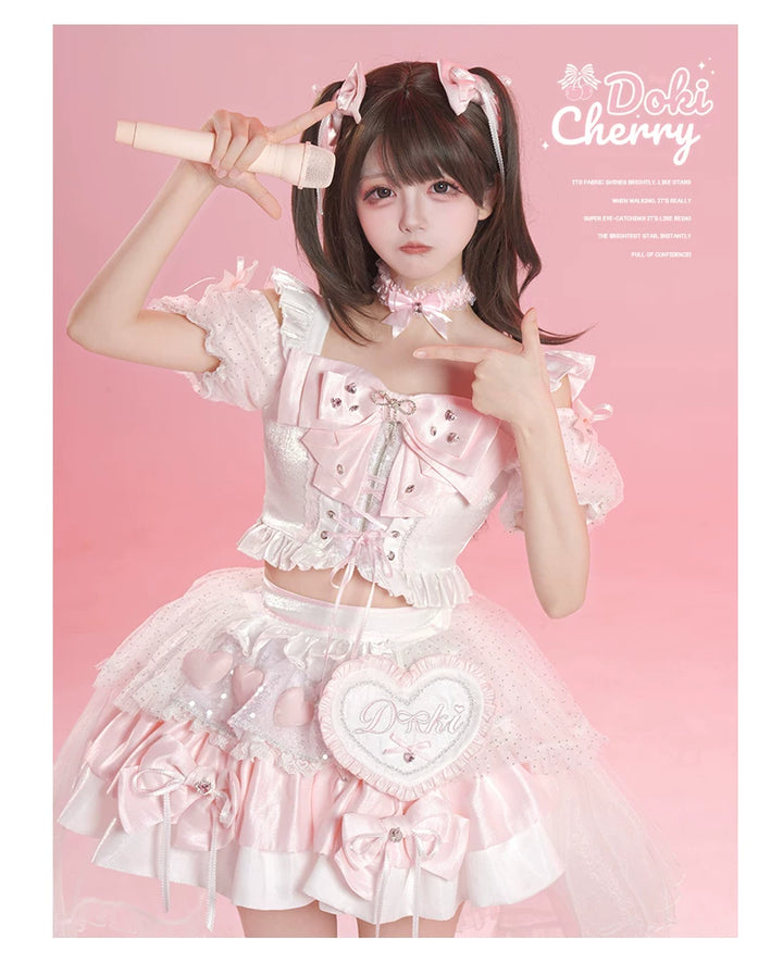 Chika Idol Outfit, Pink Heart-Decorated Top & Skirt 44770:827360