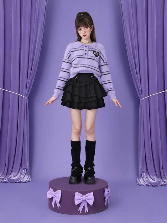 Black Jirai Kei Skirt Sweetheart Tiered Skirt High Waist Mini Skirt 32454:422626