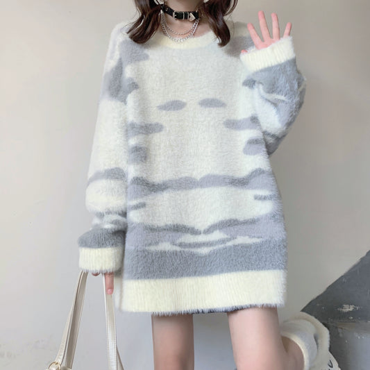 Fluffy Sweater Thickened Pullover Round Neck Sweater (Sweater / M S) 32636:409580