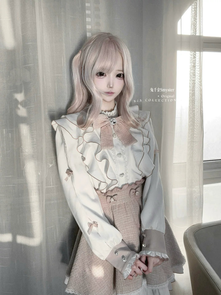 Pink and White Ryousangata Tweed Dress, Elastic Shorts 44755:825253