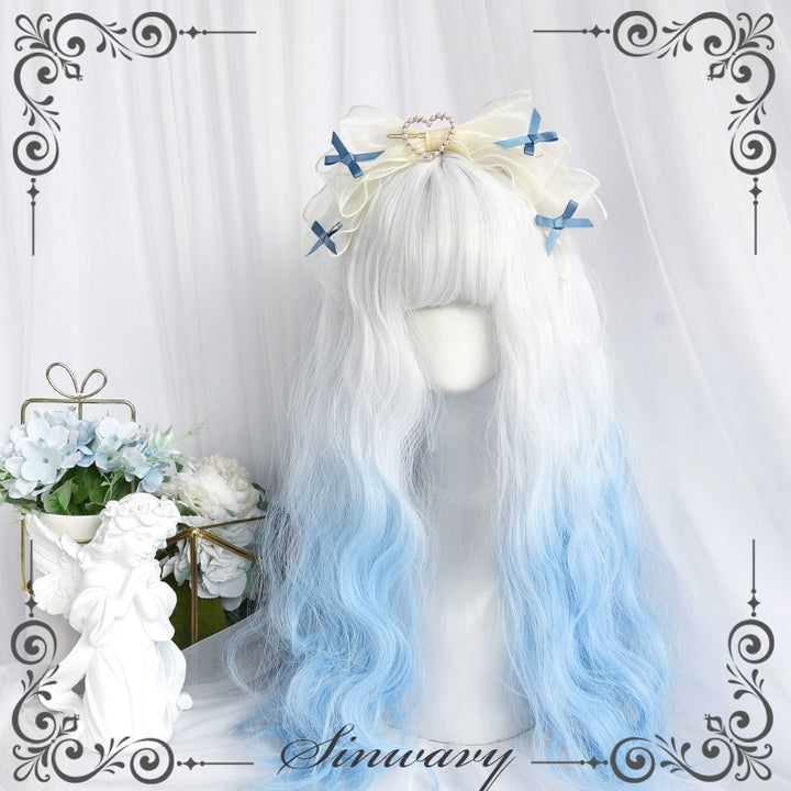 Lolita Wig White-Blue Gradient Cute Long Curly Wig 39356:641000