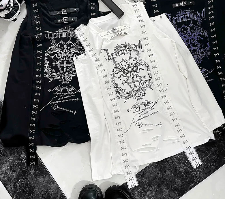 Subculture Long-Sleeved T-shirt, Belted Neck 44563:816451