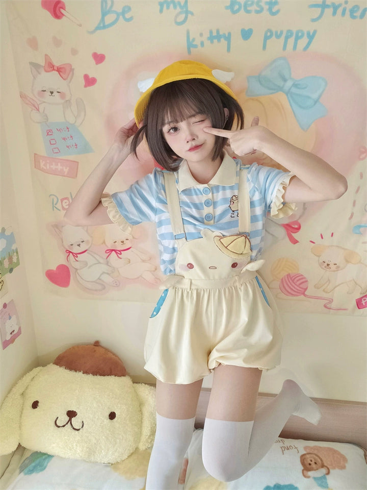 Yellow Suspender Shorts Blue Striped T-shirt 31734:366550 31734:366550