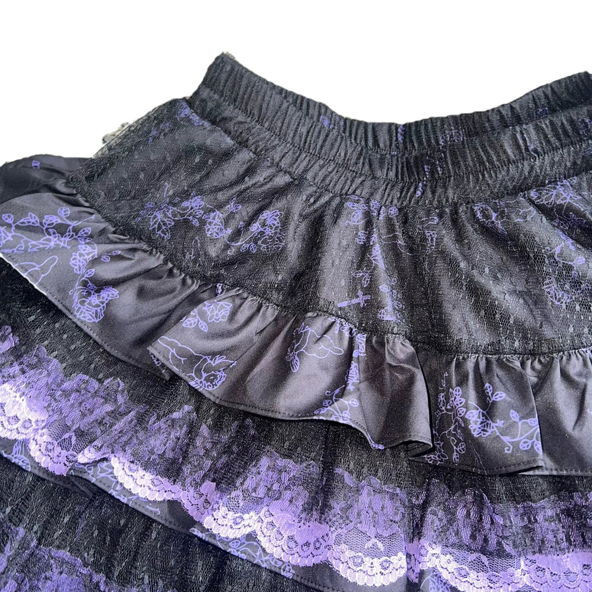 Jirai Kei Skirt Gothic Punk Skirt Black Lace Puff Skirt 36582:558564