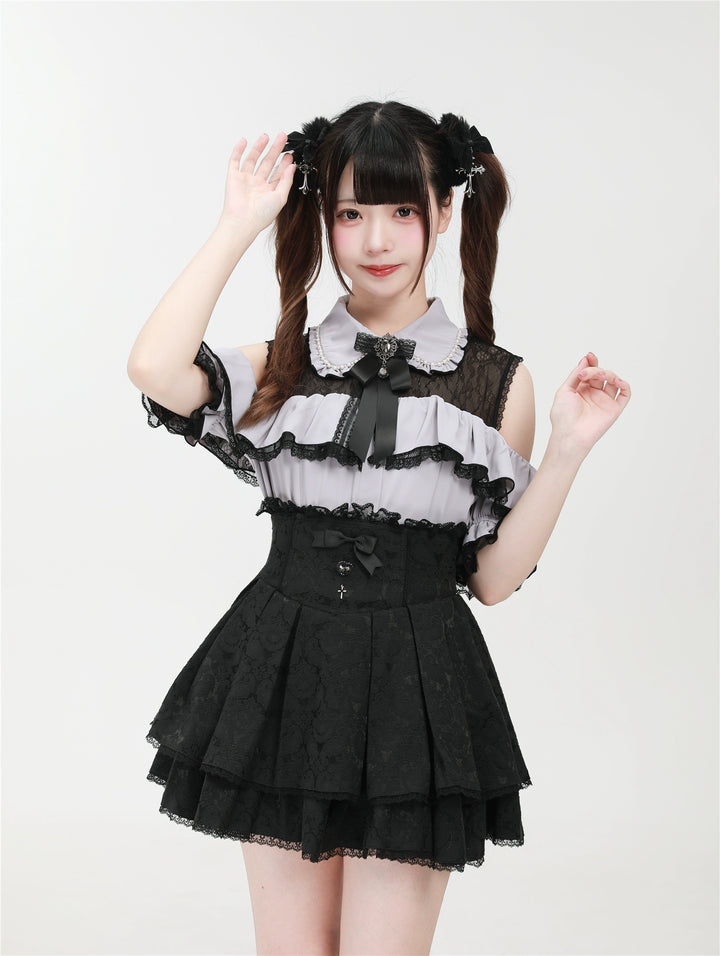 Jirai Kei Shirt with Bust Flounce Hem/Hidden Button (L M S XL) 43035:762528