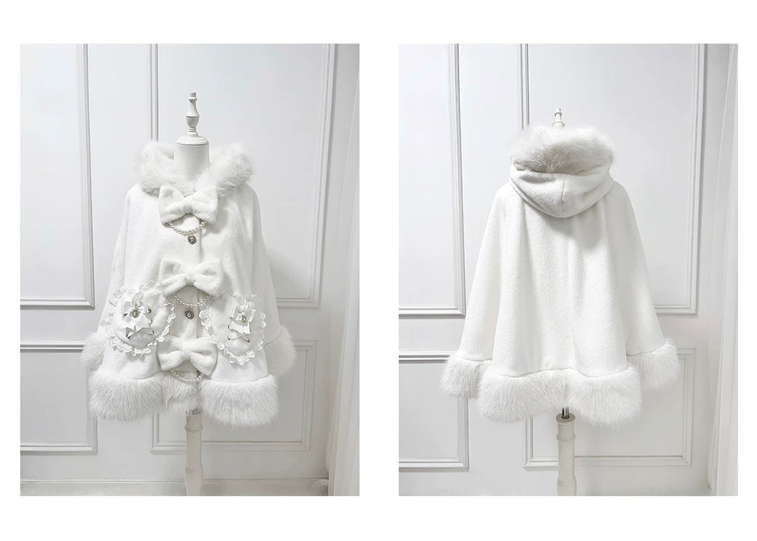 Hooded Jirai Kei Winter Cape, Bow Buttons 44428:808744