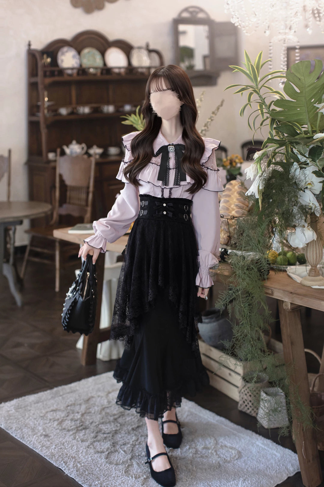 Seiso Kei Pink Blouse & Mermaid Skirt, Lace & Ruffles 45933:870745