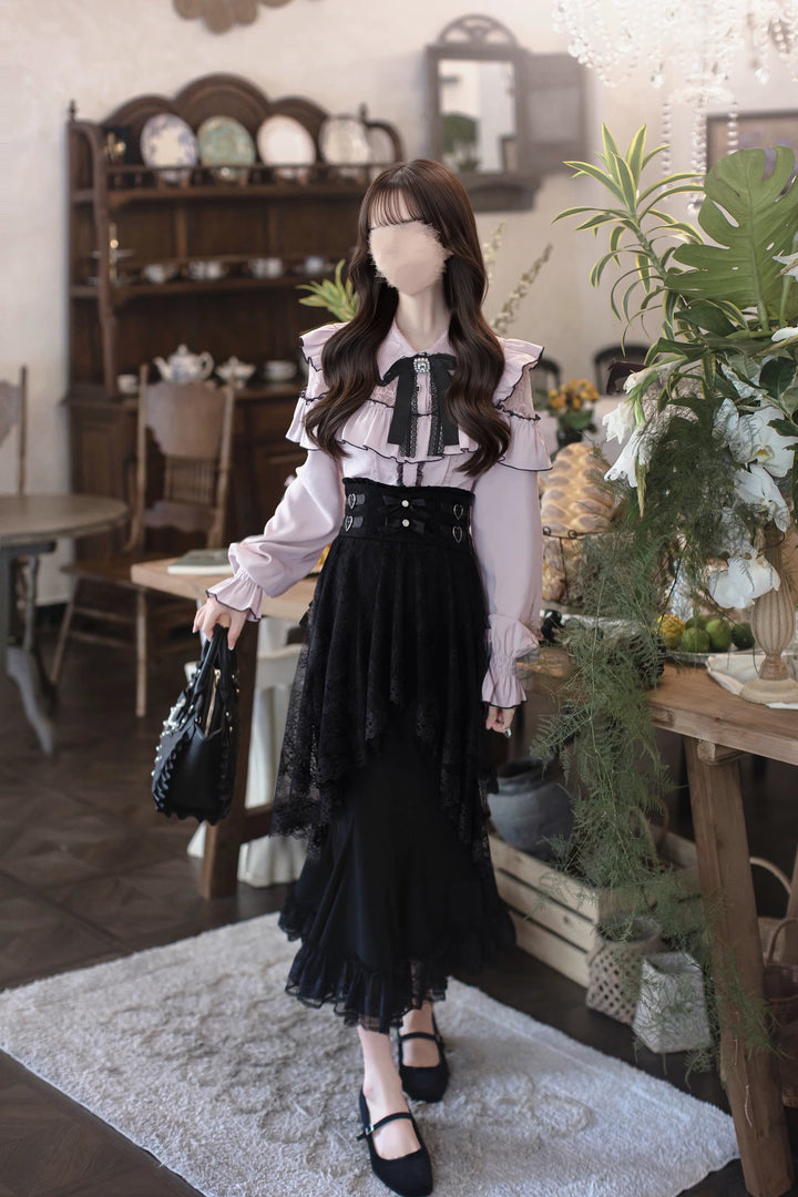 Seiso Kei Pink Blouse & Mermaid Skirt, Lace & Ruffles 45933:870745