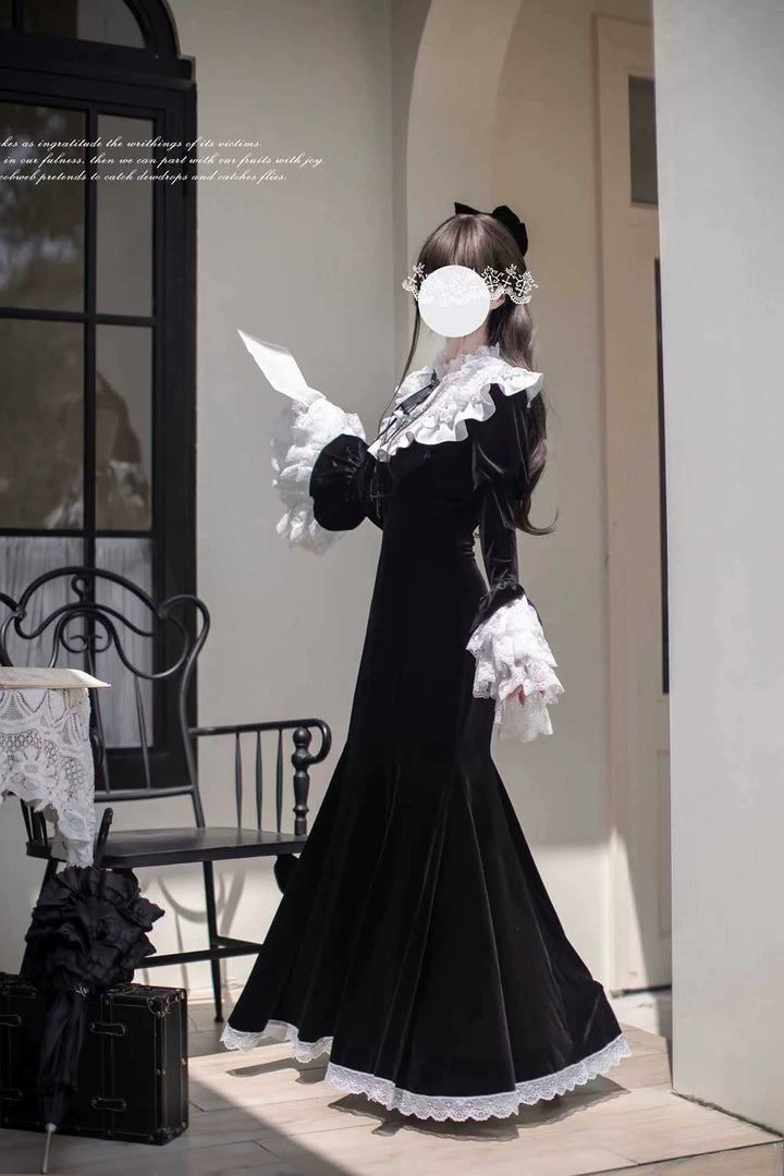 Gothic Mermaid Dress, Tiered Flared Cuffs 44122:797068
