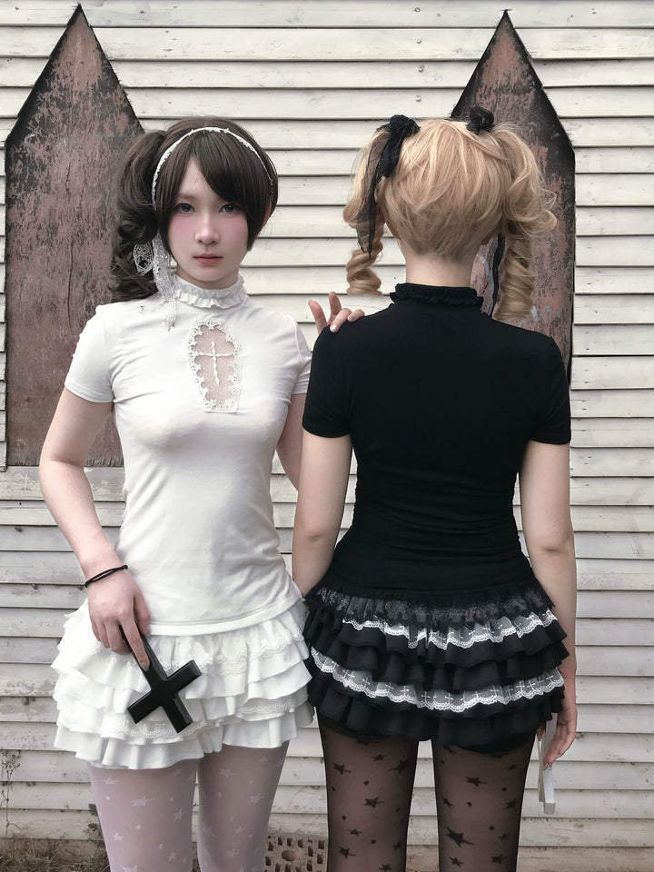 Gothic Cross-Detailed Top & Tiered Ruffle Bloomers 43079:764539