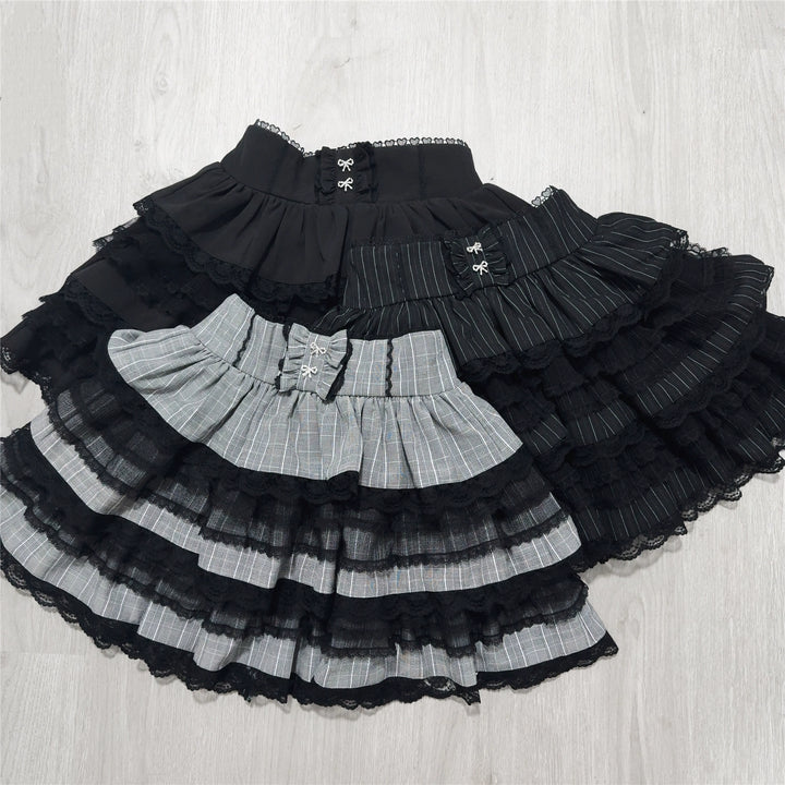 Jirai Kei Tiered Ruffles Skirt With Heart-Shaped Lace Trim (L M S) 43327:773617