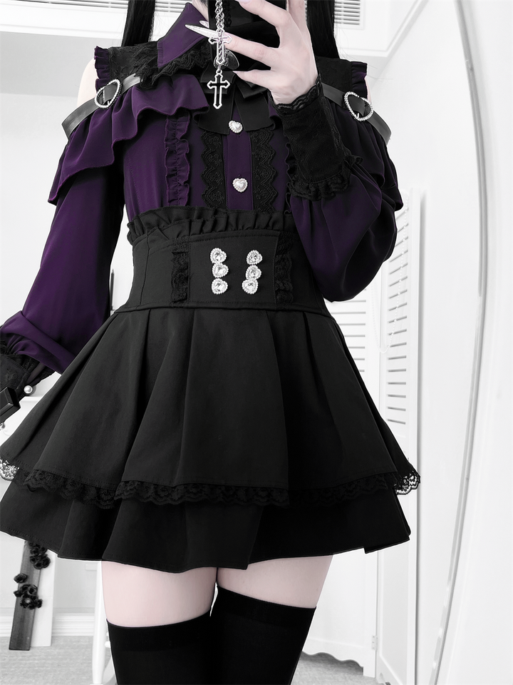 Lace-trimmed Jirai Kei Blouse, Multiple Colors (2XL L M S XL) 43878:788285
