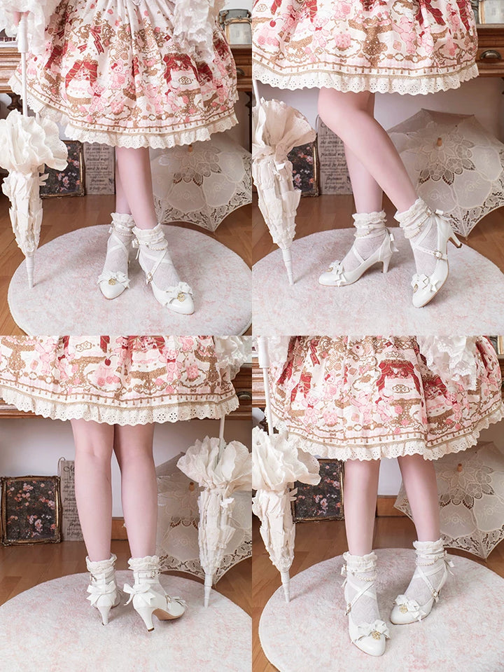 Classic Lolita Pointed Toe High Heels, Pearl-Like & Rhinestone 45841:864861