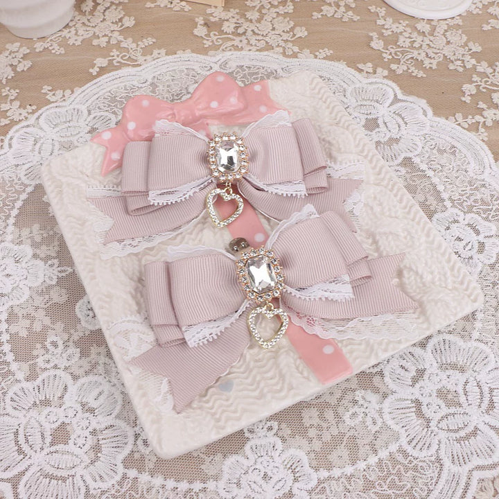 Jirai Kei Bowknot Shoe Clips, Heart Rhinestones 45069:833572