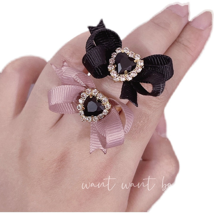 Jirai Kei Lolita Sweet Cool Heart Rhinestone Open Ring 21760:312894