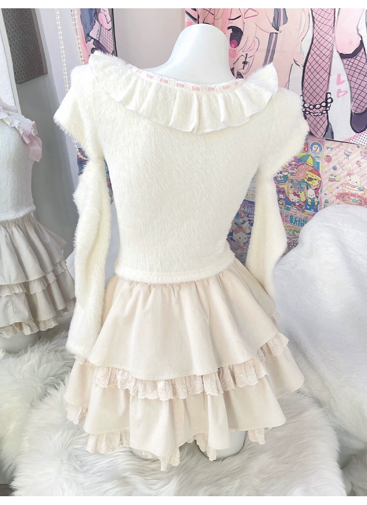 Sweet Kawaii White Sweater Cake Skirt Set 41556:703696