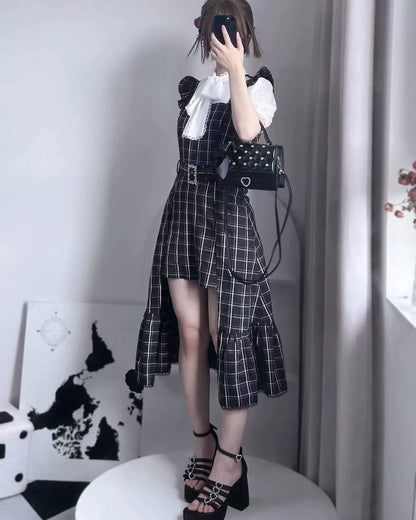 Jirai Kei Dress Faux Two-piece Dress Ruffle Irregular Dress 37844:574064