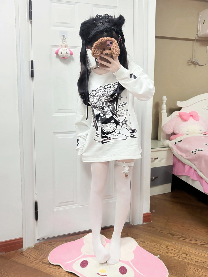 Jirai Kei T-shirt Pure Cotton Shirt Long-sleeved Top 39432:628010