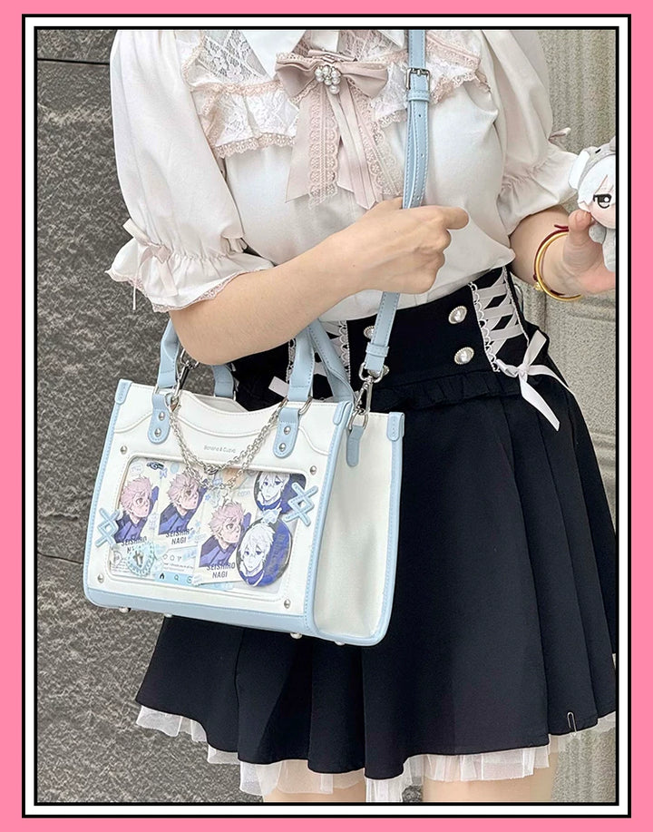 Y2K Square Shaped Ita Bag, Clear Window & Star Chain 45418:848125