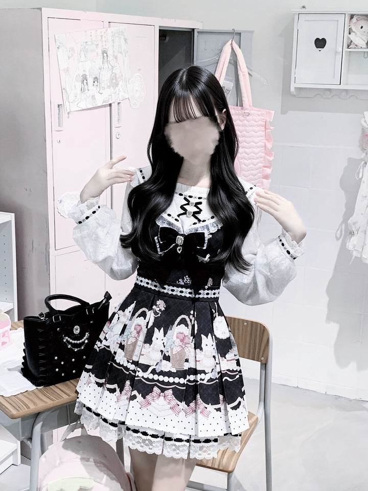 Sweet Lolita Sailor Collar OP Dress, Strawberry & Bunny Print 45872:872440