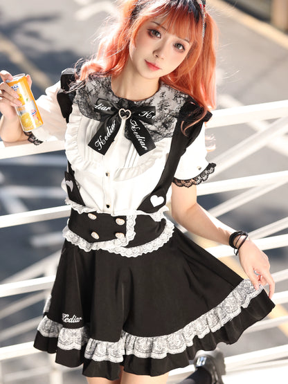 Jirai Kei Skirt Black Lace Suspender Skirt Cat Ear Skirt 37692:568726