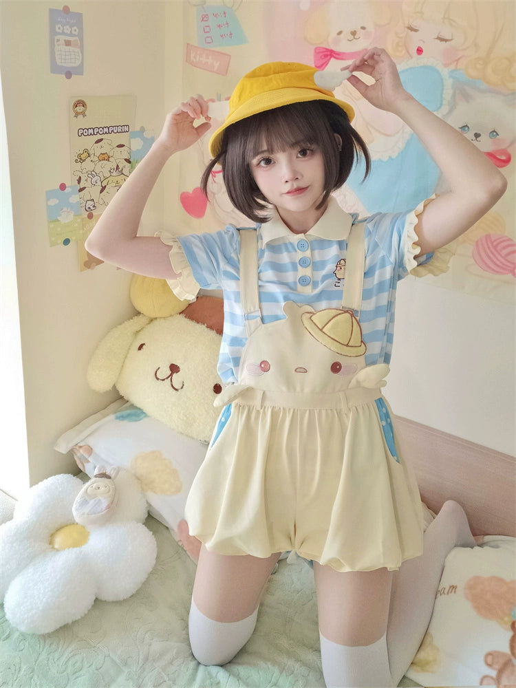 Yellow Suspender Shorts Blue Striped T-shirt 31734:366534 31734:366534