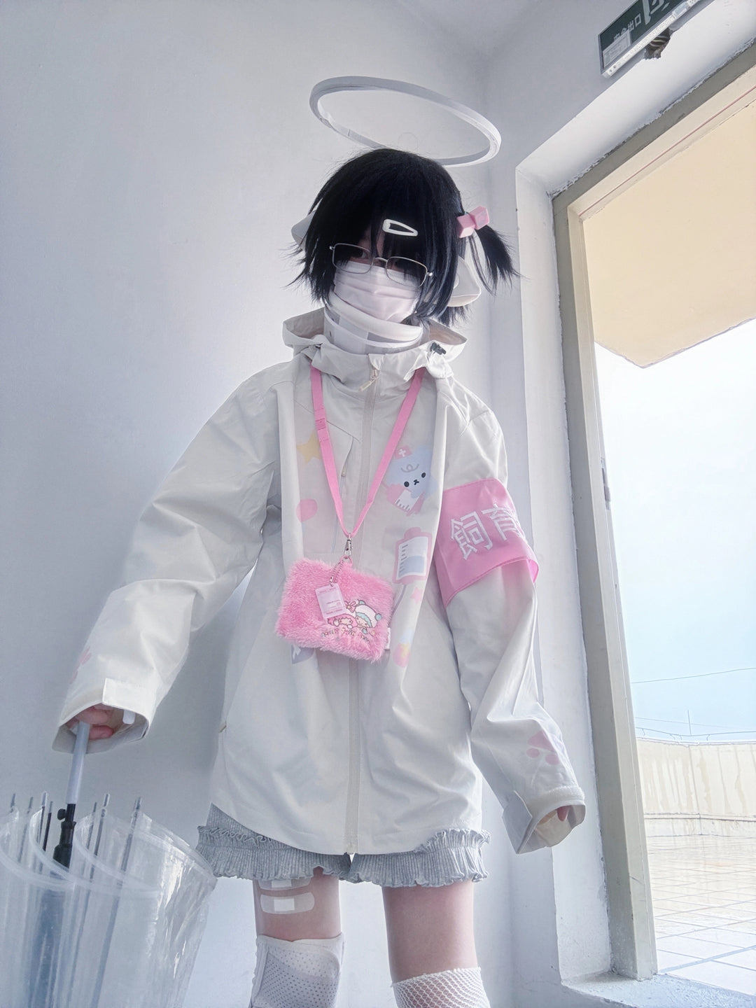 Kawaii Medical Coat Cat Print Coat Beige Hooded Top 38058:579270