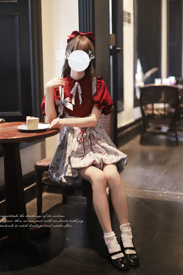 Classic Lolita Dress Jacquard Bud Salopette + Blouse + Bloomers 42920:757811