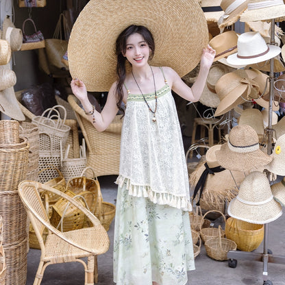 Cottagecore Dress Mori Kei Strap Dress Floral Dress With Tassels 36246:534294