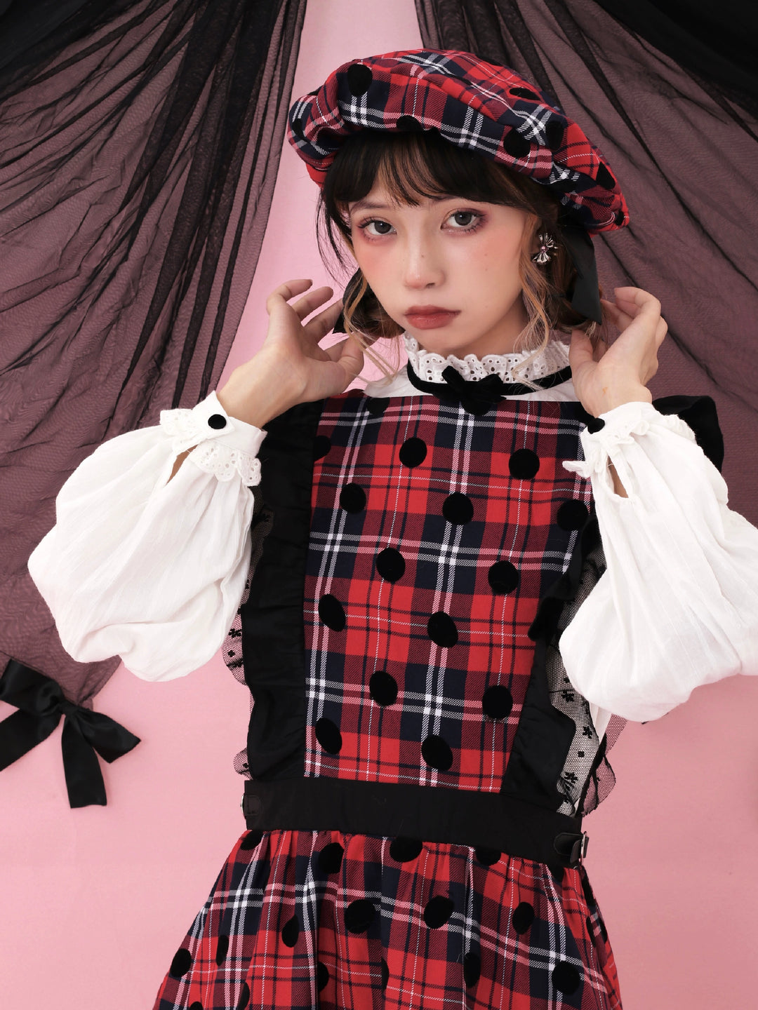 Kawaii Retro Showa Beret Plaid Star Polka Dot Hat 39484:634828