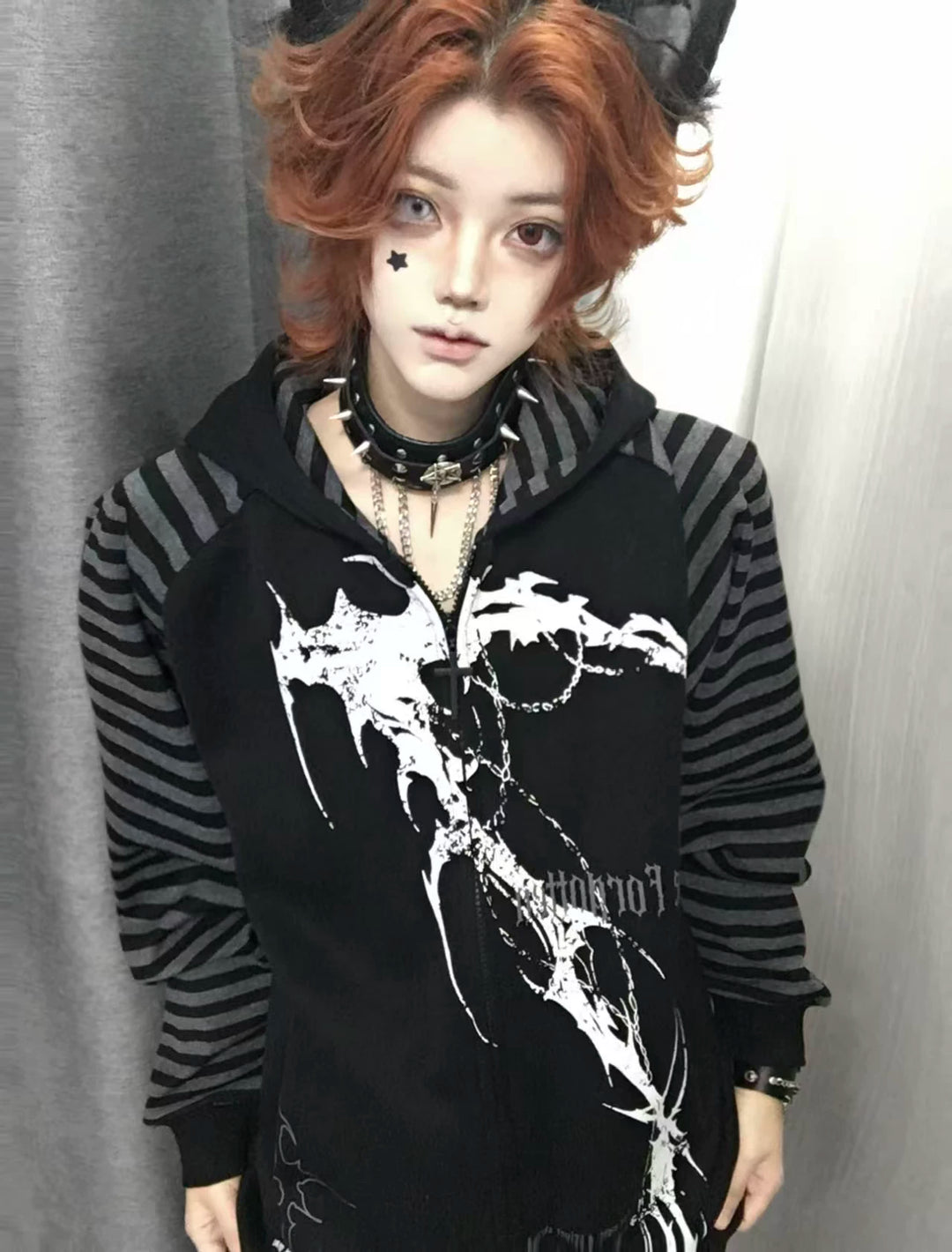 Subculture Hooded Scythe Print Coat, Side Pocket 45269:844573