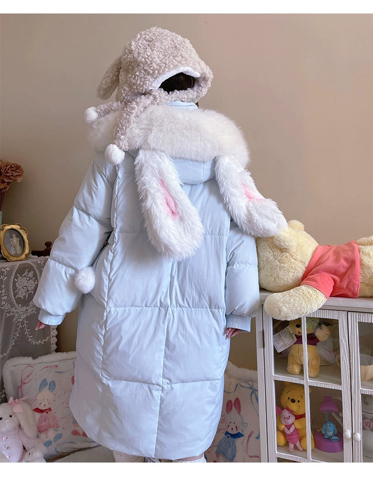 Kawaii Winter Coat Rabbit Ear Hooded Long Down Jacket 40340:665580