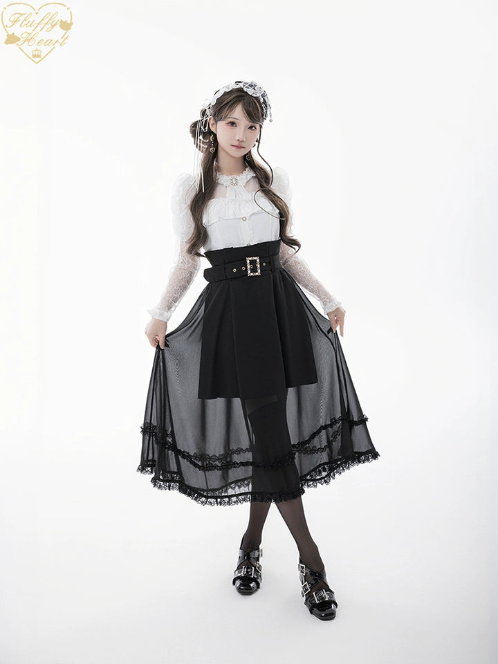 Lace-sleeves Jirai Kei Blouse & Voile Skirt With Detachable Belt 42954:758900