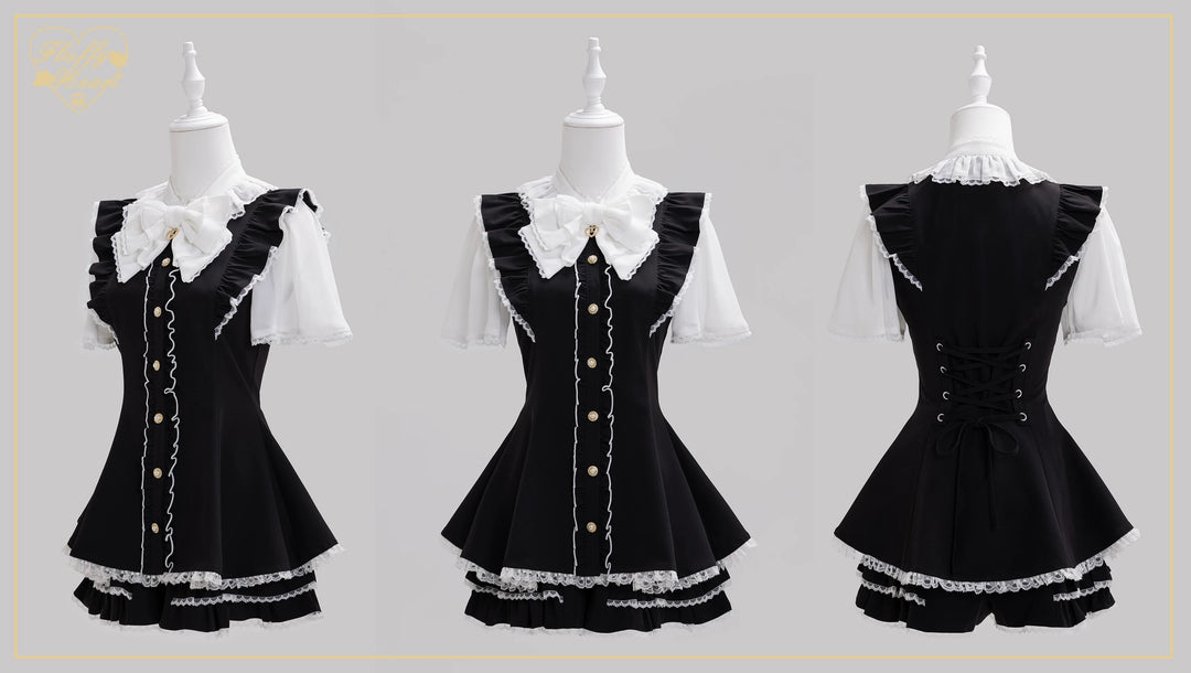 Jirai Kei Button Closure Dress Set Up, Chiffon Sleeves 45390:846519